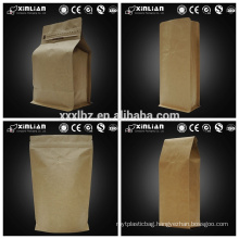 high quality flat bottom kraft paper bag/stand up pouch aluminum foil coffee bag